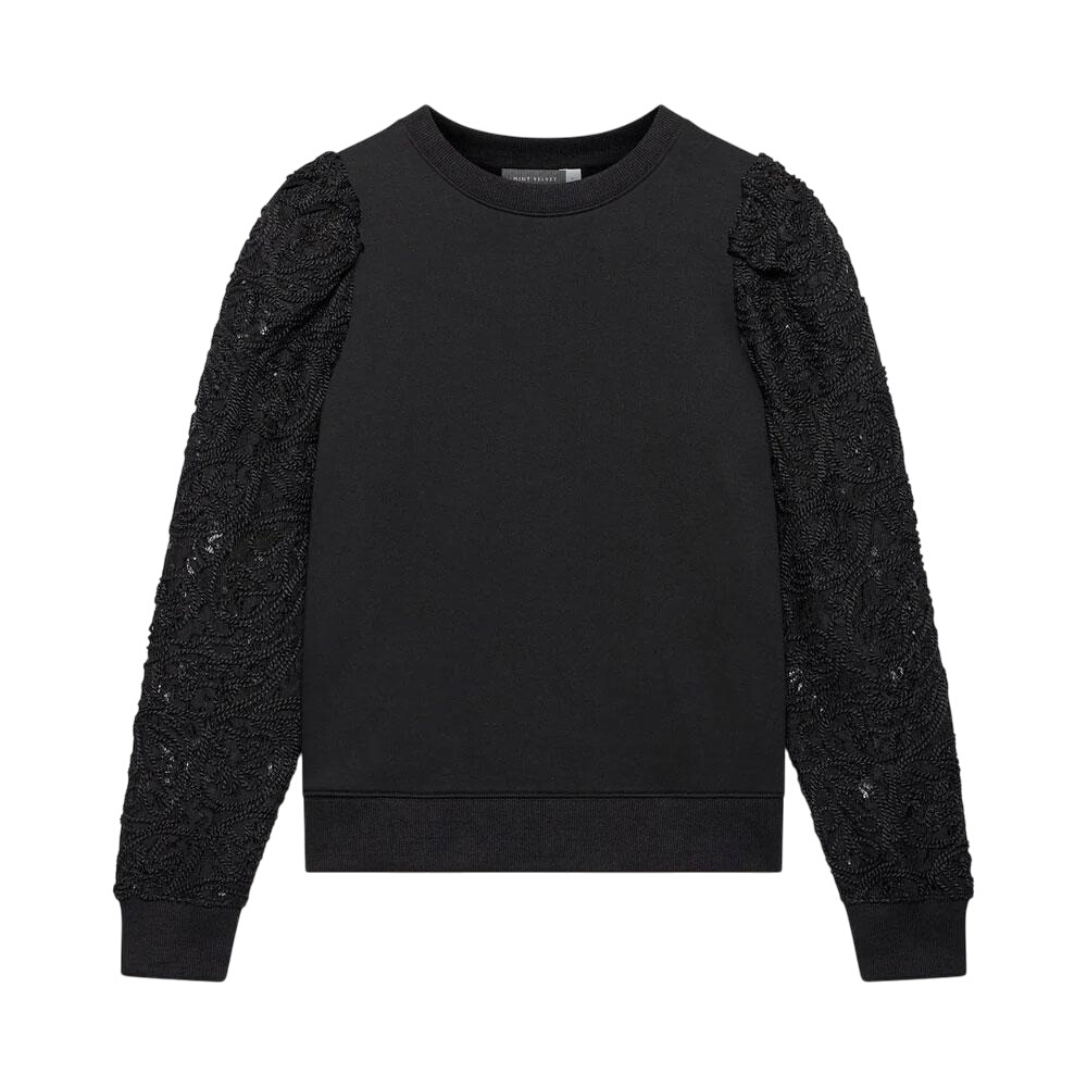 Mint Velvet Black Lace Sleeve Sweatshirt